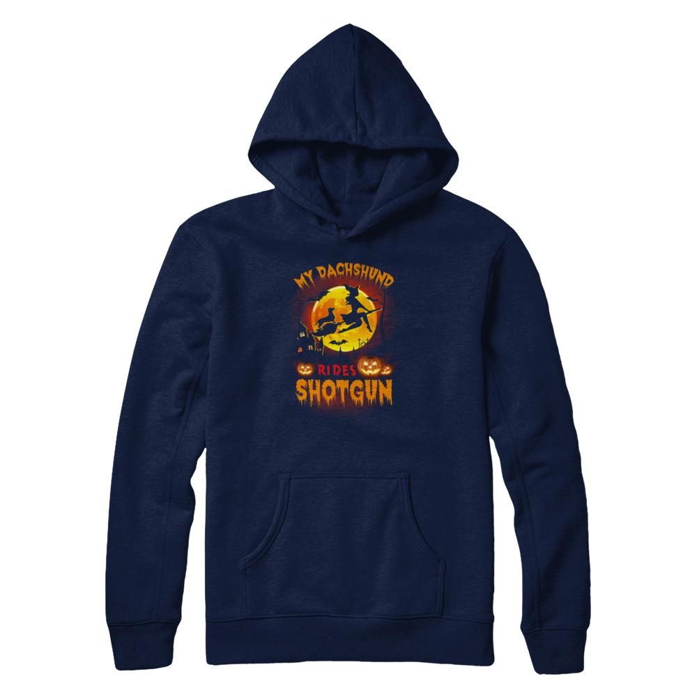 My Dachshund Rides Shotgun Halloween Dog-T-Shirt & Tank Top-Pullover Hoodie-Navy