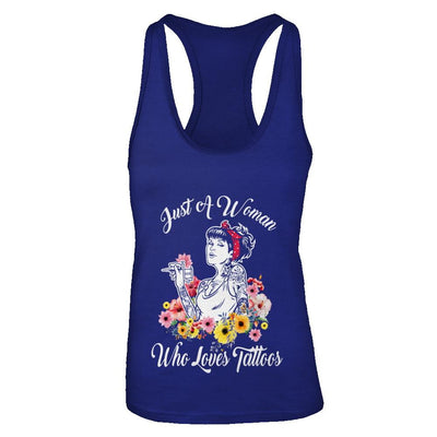 Just A Woman Who Loves Tattoos-T-Shirt & Tank Top-Women's Ideal Racerback Tank-Royal