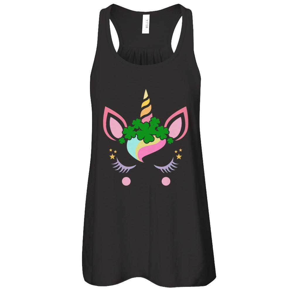 St Patrick's Day Leprechaun Unicorn Face-T-Shirt & Tank Top-Women's Flowy Racerback Tank-Black