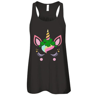 St Patrick's Day Leprechaun Unicorn Face-T-Shirt & Tank Top-Women's Flowy Racerback Tank-Black