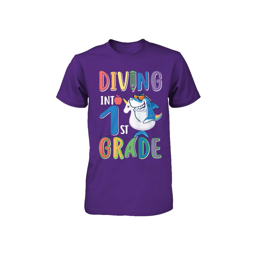Diving Into 1st Grade Back To School Shark Youth-Youth Shirt-