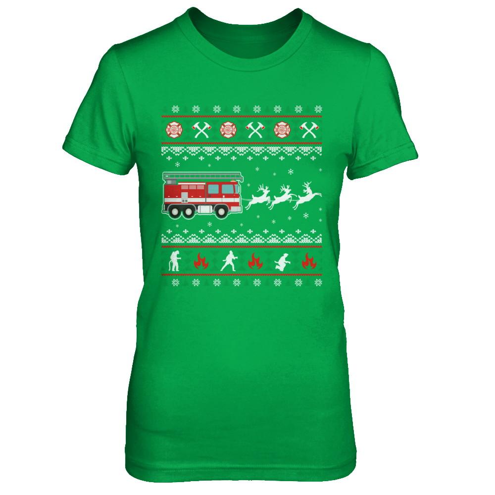 Merry Christmas Firefighter Fireman Ugly Sweater Gift-T-Shirt & Sweatshirt-Women's T-Shirt-Irish Green