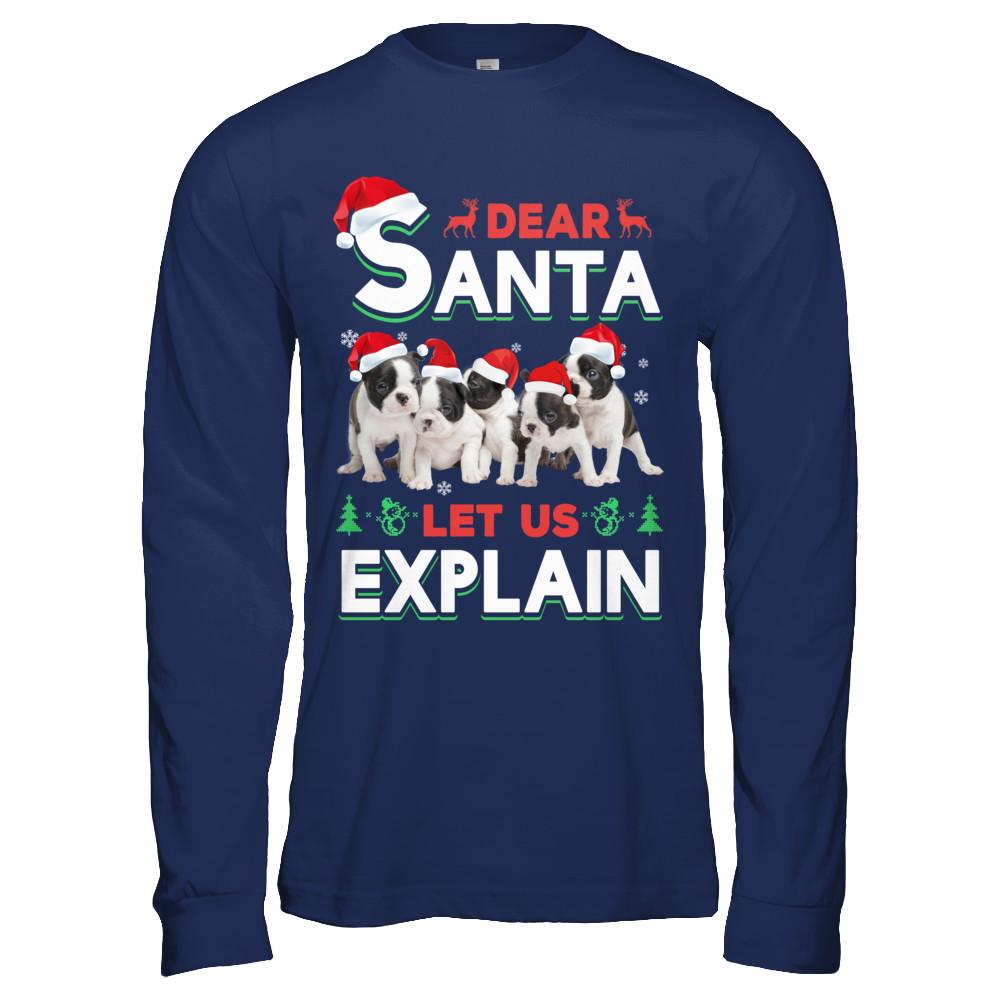 Dear Santa Funny Pit bull Puppies Christmas Gift-T-Shirt & Hoodie-Long Sleeve T-Shirt-Navy