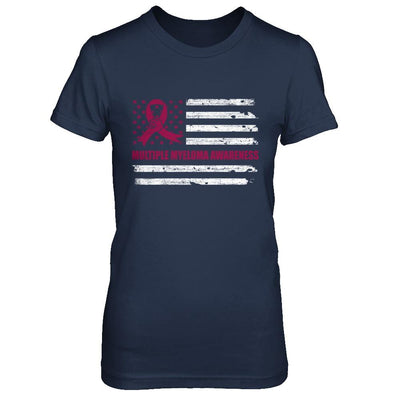 Burgundy Ribbon Multiple Myeloma Awareness US Flag-T-Shirt & Hoodie-Women's T-Shirt-Navy