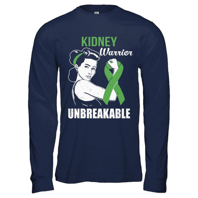 Kidney Disease Warrior Unbreakable Kidney Disease Awareness-T-Shirt & Hoodie-Long Sleeve T-Shirt-Navy