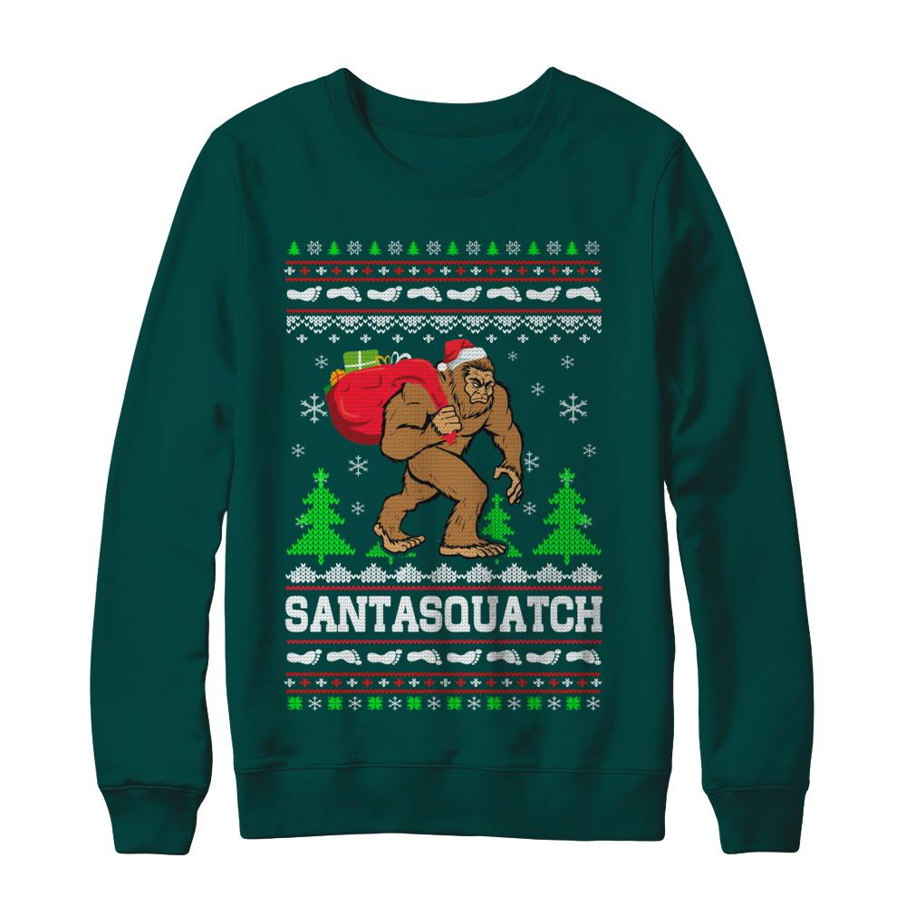 Funny Santasquatch Bigfoot Ugly Christmas Sweater Gift-T-Shirt & Sweatshirt-Crewneck Sweatshirt-Deep Forest