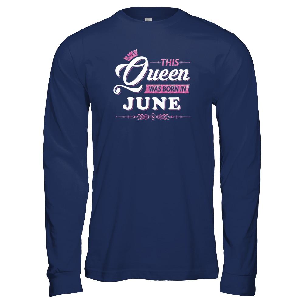 This Queen Was Born In June-T-Shirt & Tank Top-Long Sleeve T-Shirt-Navy