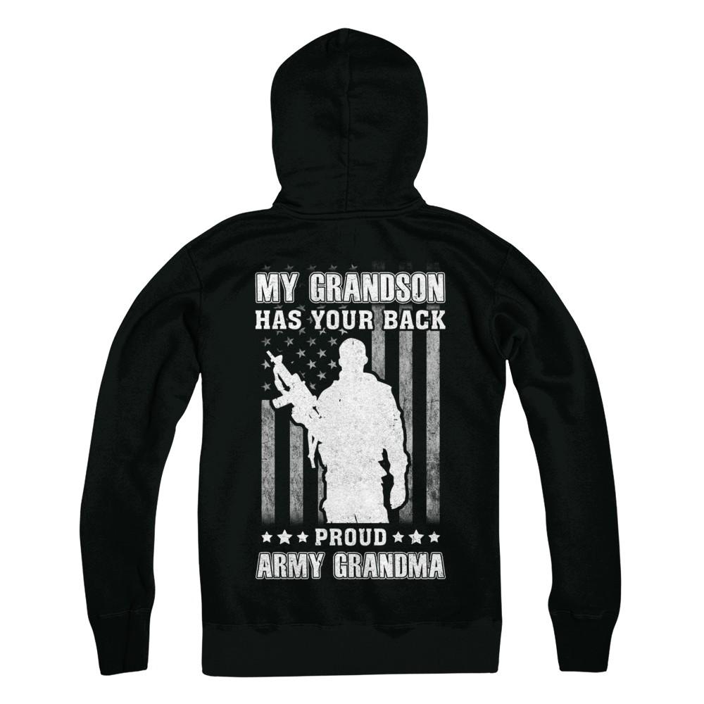 My Grandson Has Your Back Proud Proud Army Grandma-T-Shirt & Hoodie-Pullover Hoodie-Black