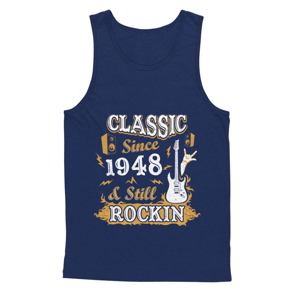 Vintage Classic Since 1948 With Rockin 73th Birthday-T-Shirt & Hoodie-Unisex Tank-Navy