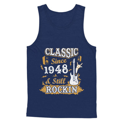 Vintage Classic Since 1948 With Rockin 73th Birthday-T-Shirt & Hoodie-Unisex Tank-Navy