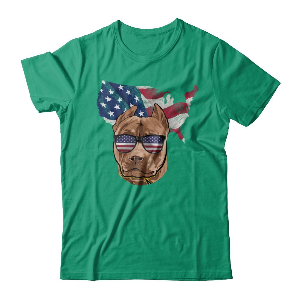 Funny Patriot Pit bull Dog 4Th Of July American Flag-T-Shirt & Hoodie-Classic T-Shirt-Kelly Green
