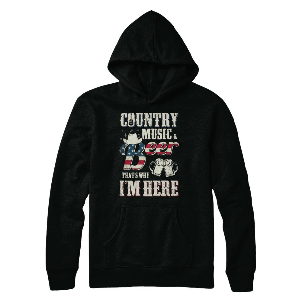 Country Music And Beer That's Why I'm Here-T-Shirt & Hoodie-Pullover Hoodie-Black