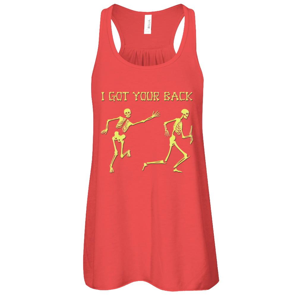Funny Skeleton Halloween I Got Your Back-T-Shirt & Tank Top-Women's Flowy Racerback Tank-Red