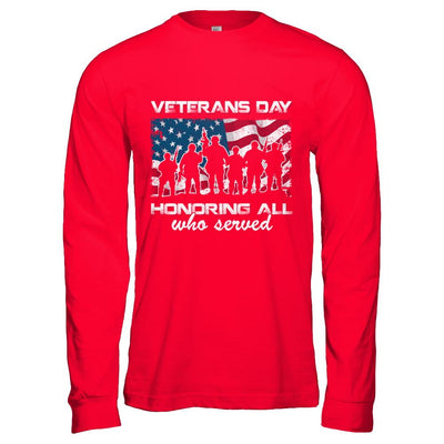 Vintage Patriotic Army Veterans Day Honoring All Who Reverd-T-Shirt & Hoodie-Long Sleeve T-Shirt-Red