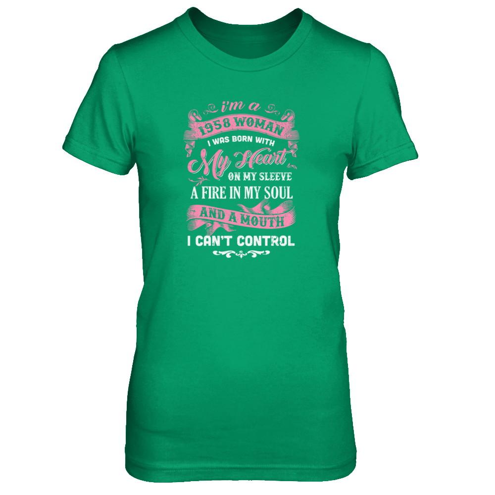 Vintage 1958 Woman 63 Birthday I Was Born With My Heart-T-Shirt & Tank Top-Women's T-Shirt-Irish Green