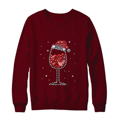 Diamond Wine Glasses Santa Hat Christmas-T-Shirt & Sweatshirt-Crewneck Sweatshirt-Maroon