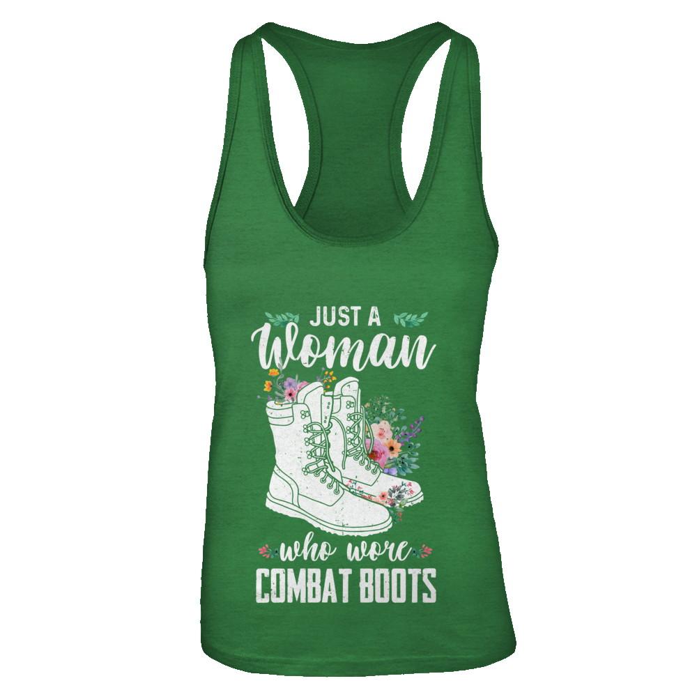 Just A Woman Who Wore Combat Boots Veteran-T-Shirt & Tank Top-Women's Ideal Racerback Tank-Kelly Green