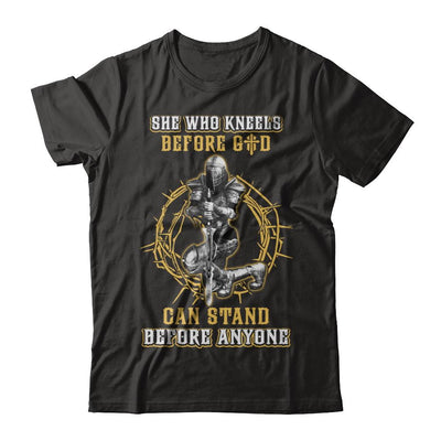 Knight American She Who Kneels Before God Can Stand Before Anyone-T-Shirt & Hoodie-Classic T-Shirt-Black