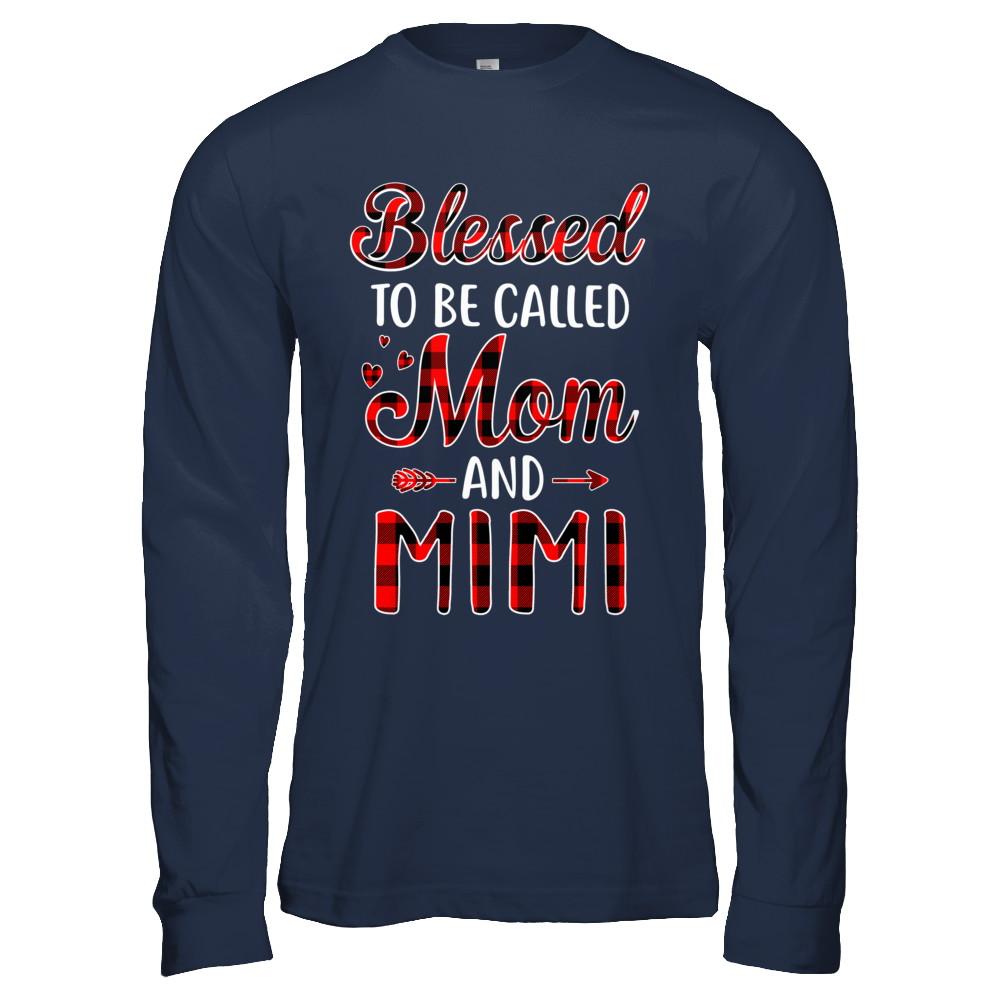 Red Buffalo Plaid Blessed To Be Called Mom And Mimi-T-Shirt & Hoodie-Long Sleeve T-Shirt-Navy