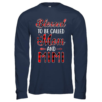 Red Buffalo Plaid Blessed To Be Called Mom And Mimi-T-Shirt & Hoodie-Long Sleeve T-Shirt-Navy
