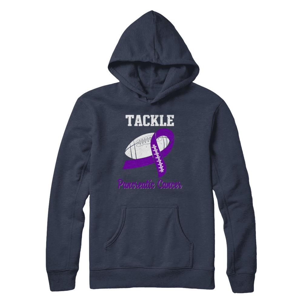 Football Survivor Tackle Purple Pancreatic Cancer Awareness-T-Shirt & Hoodie-Pullover Hoodie-Navy