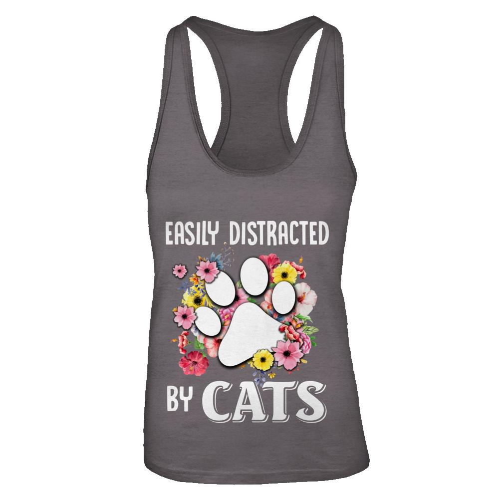 Easily Distracted By Cats-T-Shirt & Tank Top-Women's Ideal Racerback Tank-Dark Grey