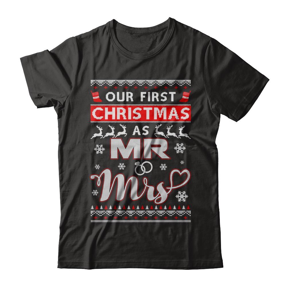 Couple Wife Husband Our First Christmas As Mr & Mrs Sweater-T-Shirt & Sweatshirt-Premium T-Shirt-Black