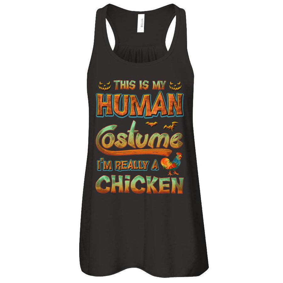 Chicken Halloween My Human Costume I'm Really A Chicken-T-Shirt & Tank Top-Women's Flowy Racerback Tank-Black