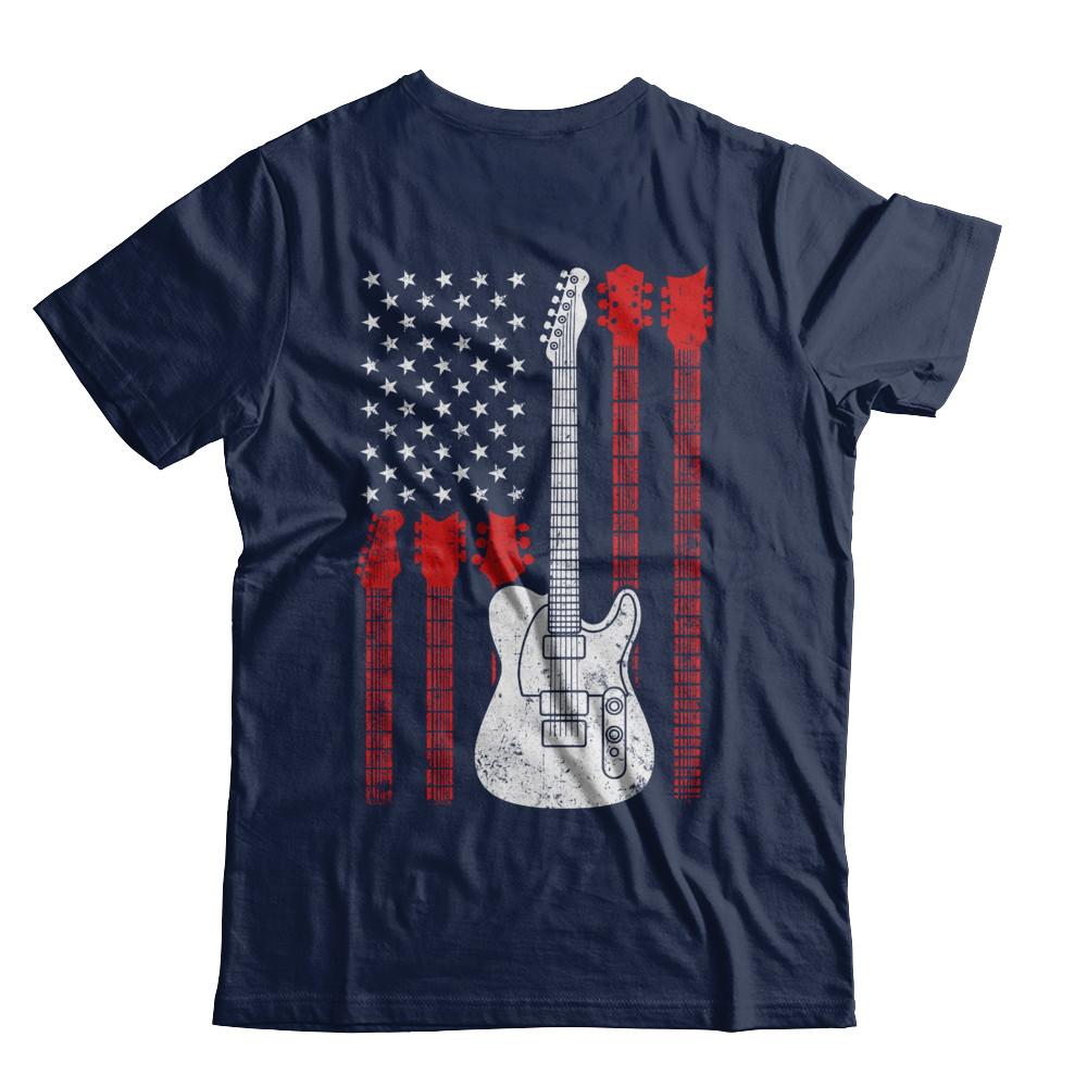 Guitar American Us Flag Music Player-T-Shirt & Hoodie-Classic T-Shirt-Navy