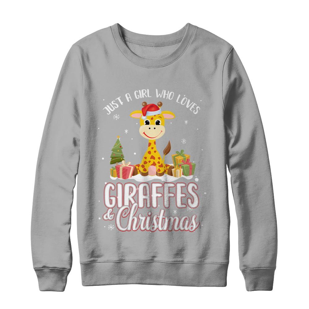 Just A Girl Who Loves Giraffes And Christmas-T-Shirt & Sweatshirt-Crewneck Sweatshirt-Light Steel