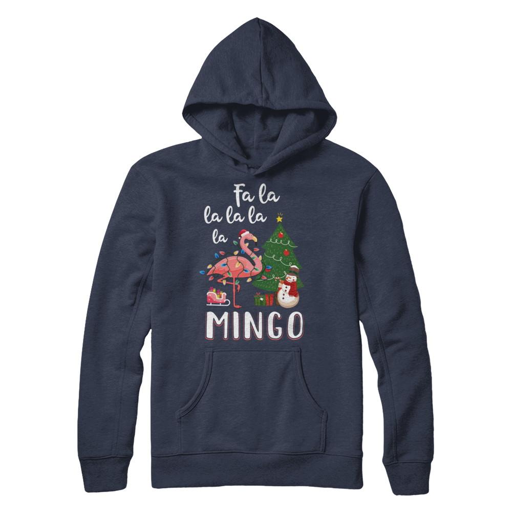 Cute Pink Flamingo Santa Hat Merry Christmas-T-Shirt & Hoodie-Pullover Hoodie-Navy