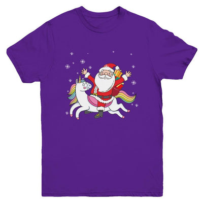 Santa Riding Unicorn Christmas Kids Girls Women Xmas Youth-Youth Shirt-Youth T-Shirt-Purple