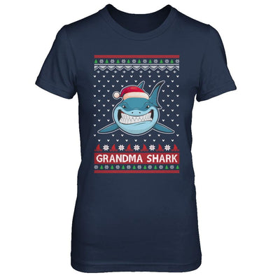 Santa Hat Grandma Shark Ugly Christmas Sweater-T-Shirt & Sweatshirt-Women's T-Shirt-Navy