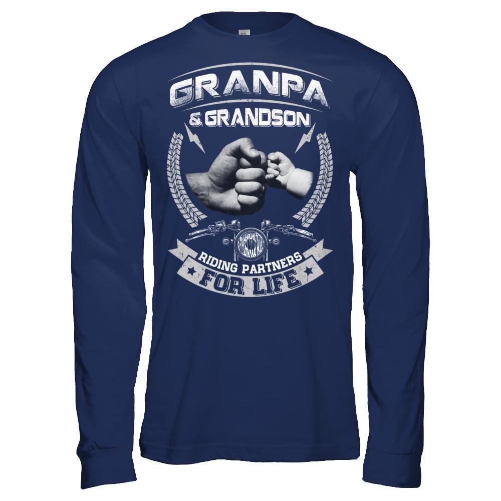 Motocross Grandpa And Grandson Riding Partners For Life-T-Shirt & Hoodie-Long Sleeve T-Shirt-Navy