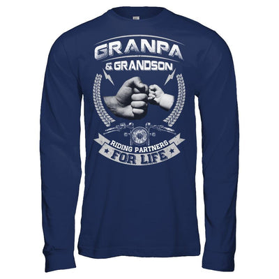 Motocross Grandpa And Grandson Riding Partners For Life-T-Shirt & Hoodie-Long Sleeve T-Shirt-Navy
