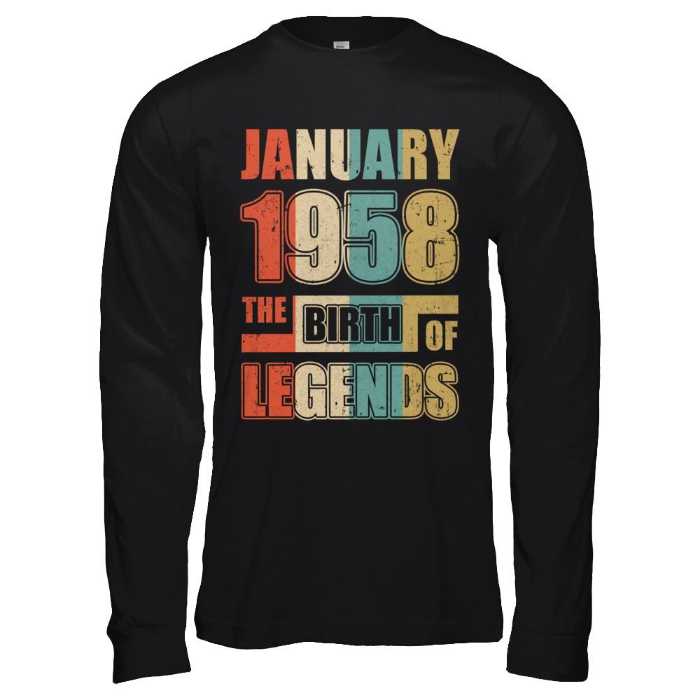 Vintage Retro January 1958 Birth Of Legends 63th Birthday-T-Shirt & Hoodie-Long Sleeve T-Shirt-Black