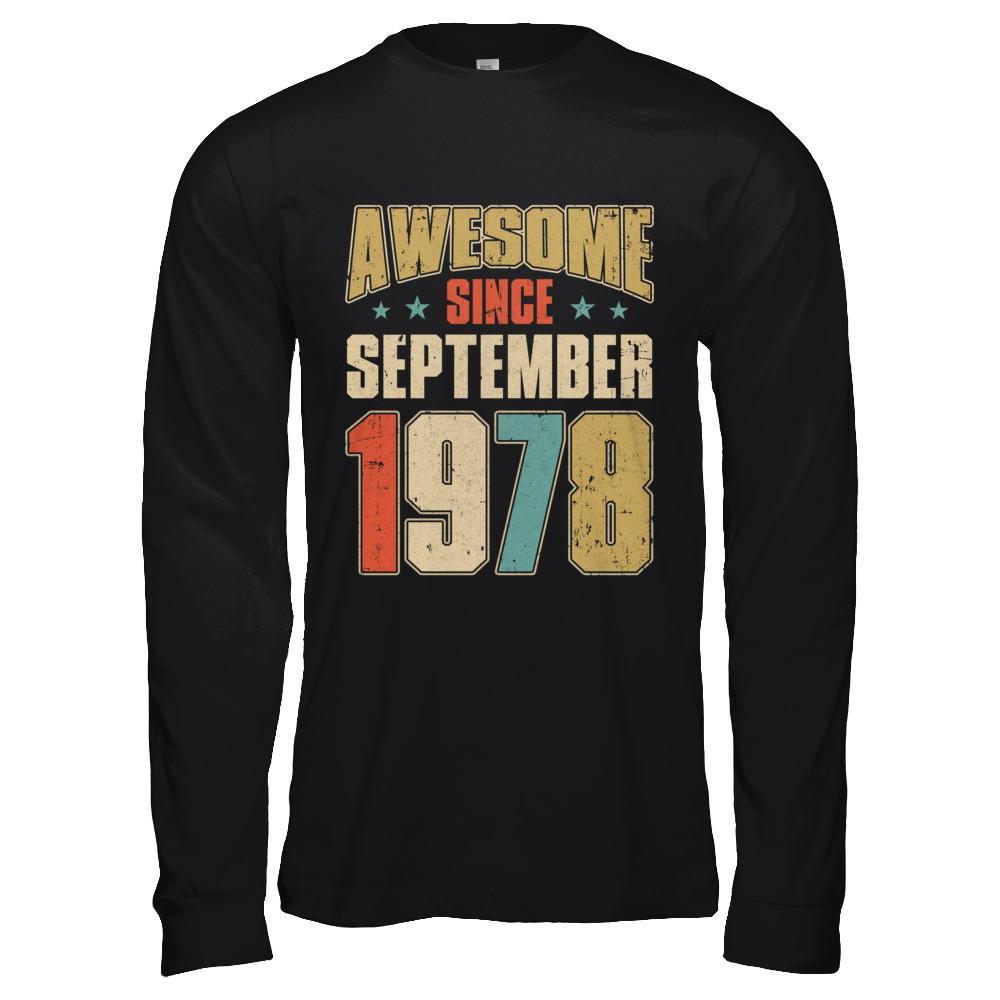 Vintage Retro Awesome Since September 1978 43th Birthday-T-Shirt & Hoodie-Long Sleeve T-Shirt-Black