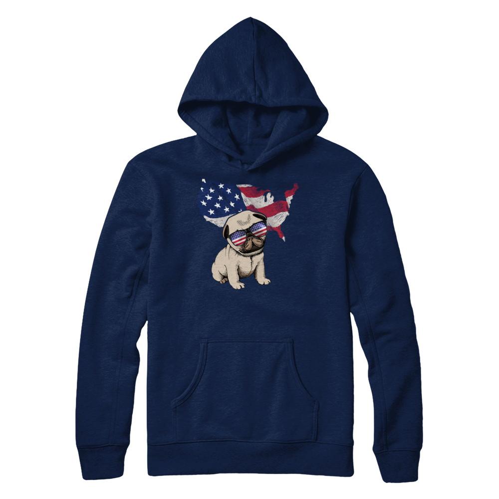 Funny Patriot Pug Dog 4Th Of July American Flag-T-Shirt & Hoodie-Pullover Hoodie-Navy