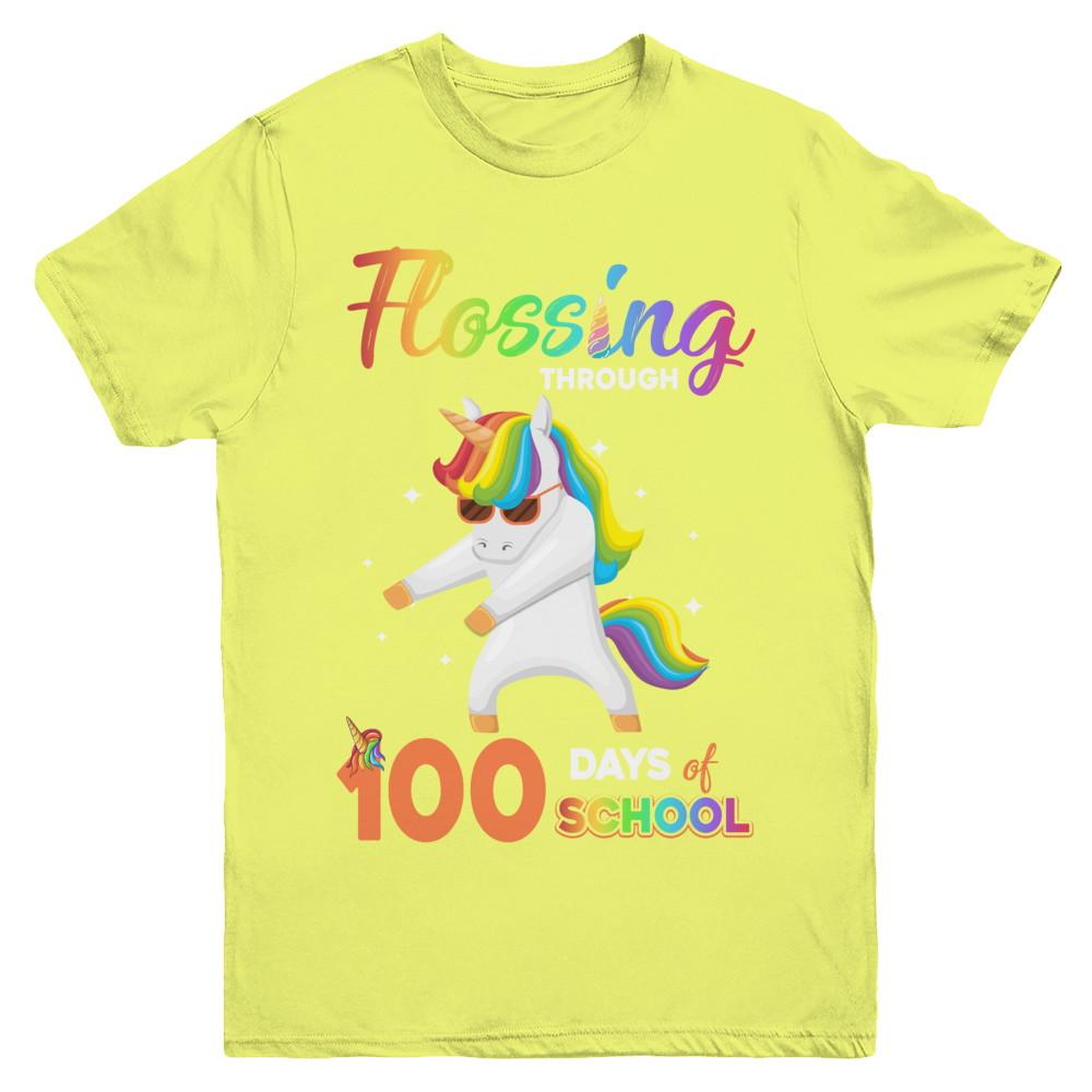 Flossing through 100 Days of School Unicorn Girl Youth-Youth Shirt-Youth T-Shirt-Daisy
