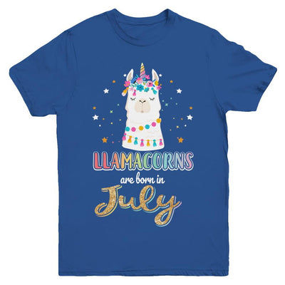 Llama Unicorn Llamacorns Born In July Birthday Gift Youth-Youth Shirt-Youth T-Shirt-Royal