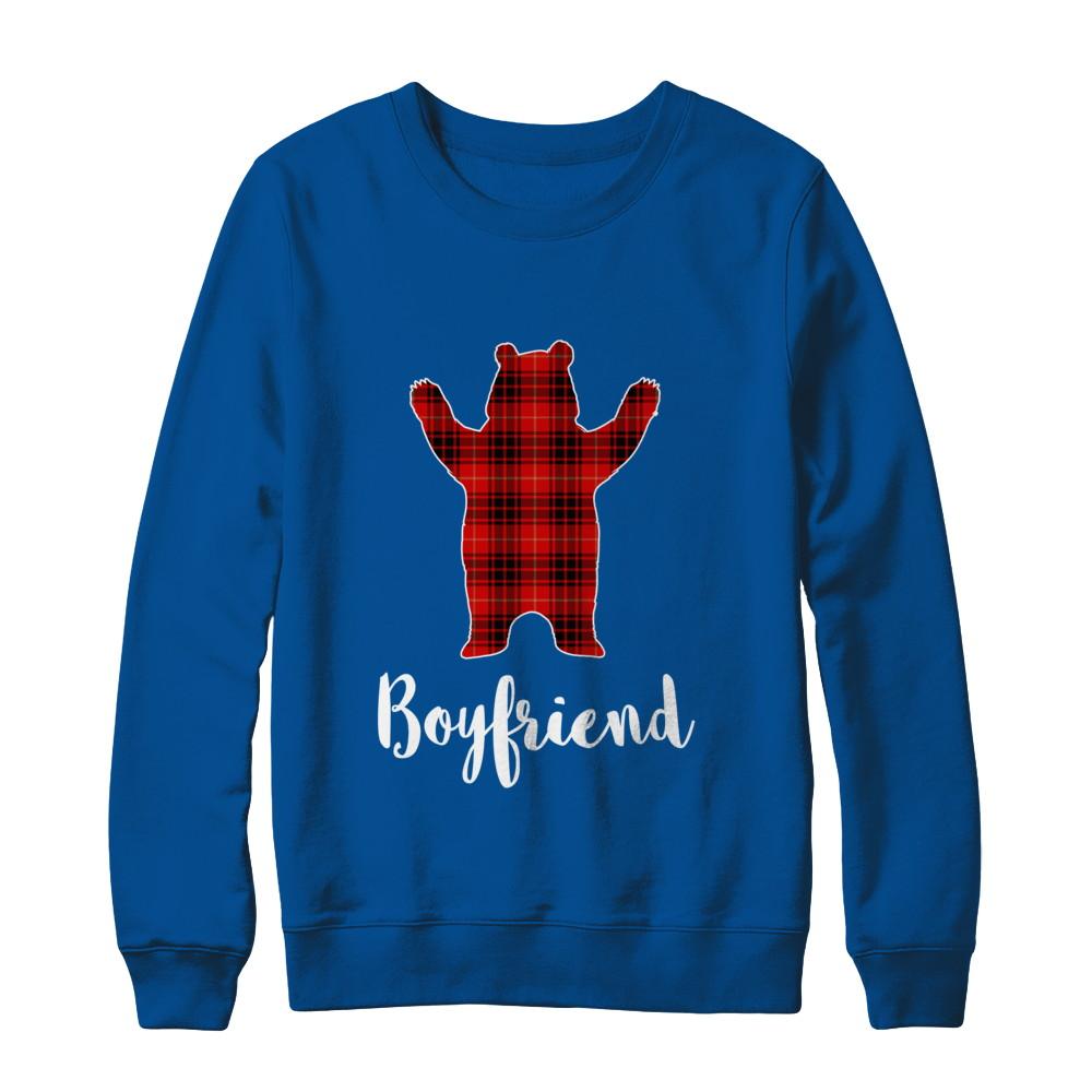 Red Boyfriend Bear Buffalo Plaid Family Christmas Pajamas-T-Shirt & Sweatshirt-Crewneck Sweatshirt-Deep Royal