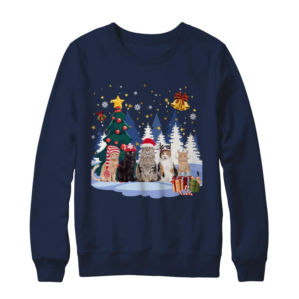 Cute Cats Claus Christmas-T-Shirt & Sweatshirt-Crewneck Sweatshirt-Navy