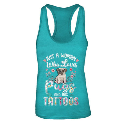 Just A Woman Who Loves Pugs And Has Tattoos-T-Shirt & Tank Top-Women's Ideal Racerback Tank-Tahiti Blue