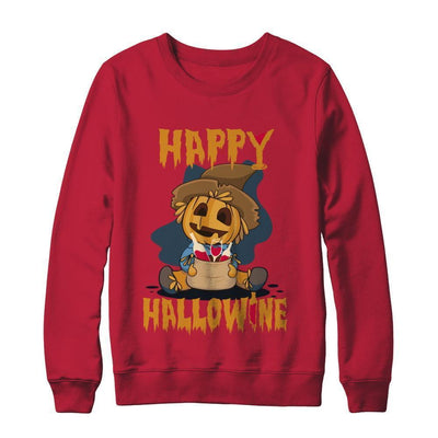Halloween Happy Hallowine For Wine Straw Man Pumpkin-T-Shirt & Sweatshirt-Crewneck Sweatshirt-Red