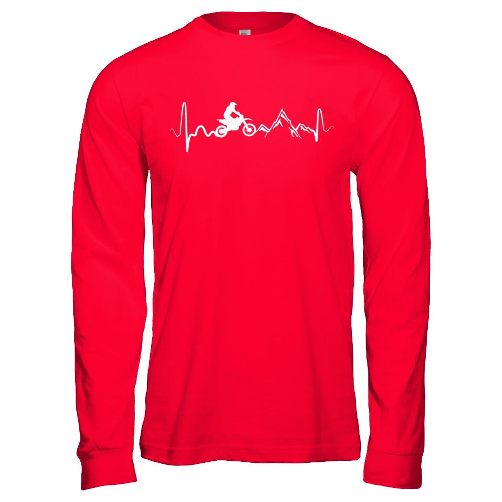 Mountain Dirt Bike Motocross Heartbeat-T-Shirt & Hoodie-Long Sleeve T-Shirt-Red