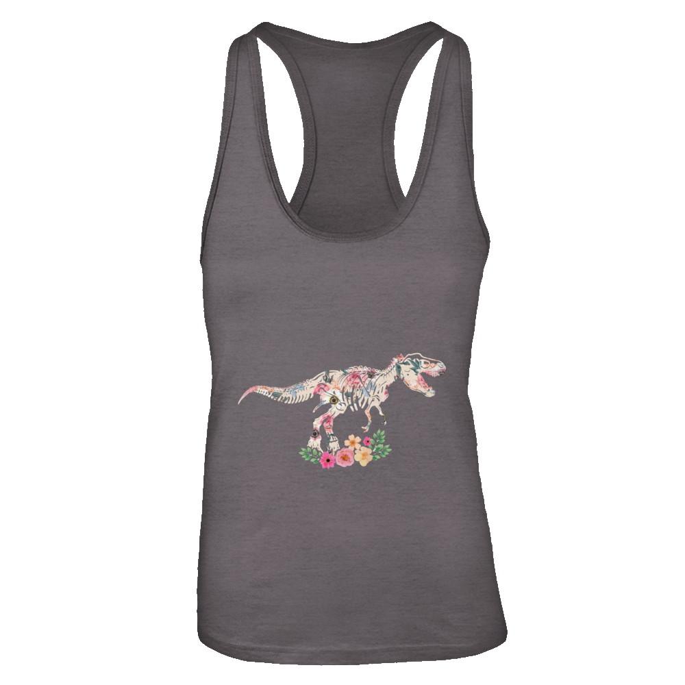 Funny Saurus Dinosaur T-Rex Flower-T-Shirt & Tank Top-Women's Ideal Racerback Tank-Dark Grey