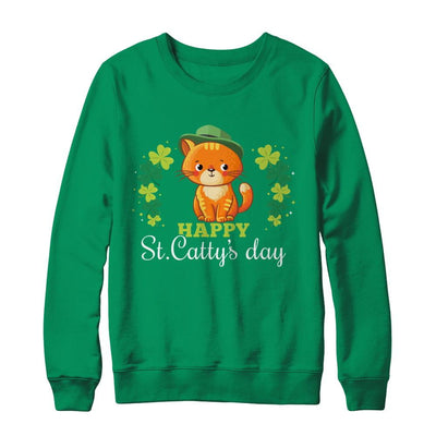 Happy St Catty's St. Patrick's Day Lucky Cat Gift-T-Shirt & Hoodie-Crewneck Sweatshirt-Irish Green