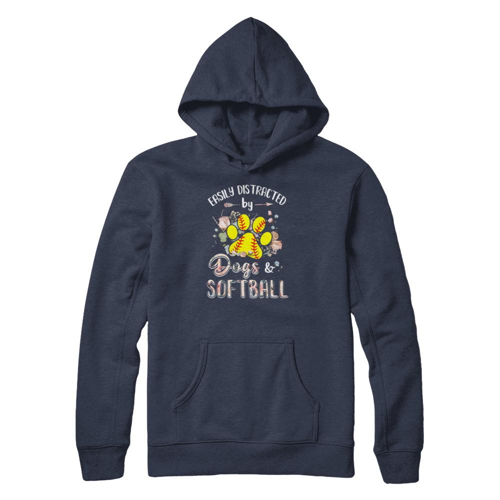 Easily Distracted By Dogs And Softball-T-Shirt & Tank Top-Pullover Hoodie-Navy