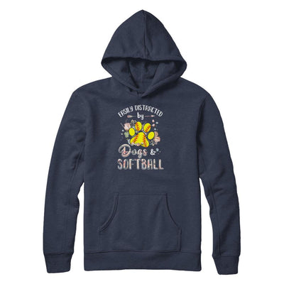 Easily Distracted By Dogs And Softball-T-Shirt & Tank Top-Pullover Hoodie-Navy