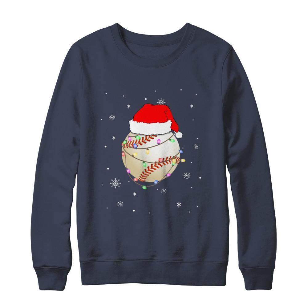 Santa Hat Baseball Christmas Gifts-T-Shirt & Sweatshirt-Crewneck Sweatshirt-Navy